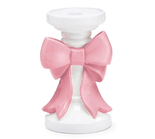 Valentine's Day - 7" PINK BOW ON WHITE RESIN CANDLEHOLDER