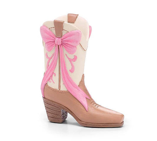 7" PINK BOW BOOT SHAPE RESIN COWGIRL VASE