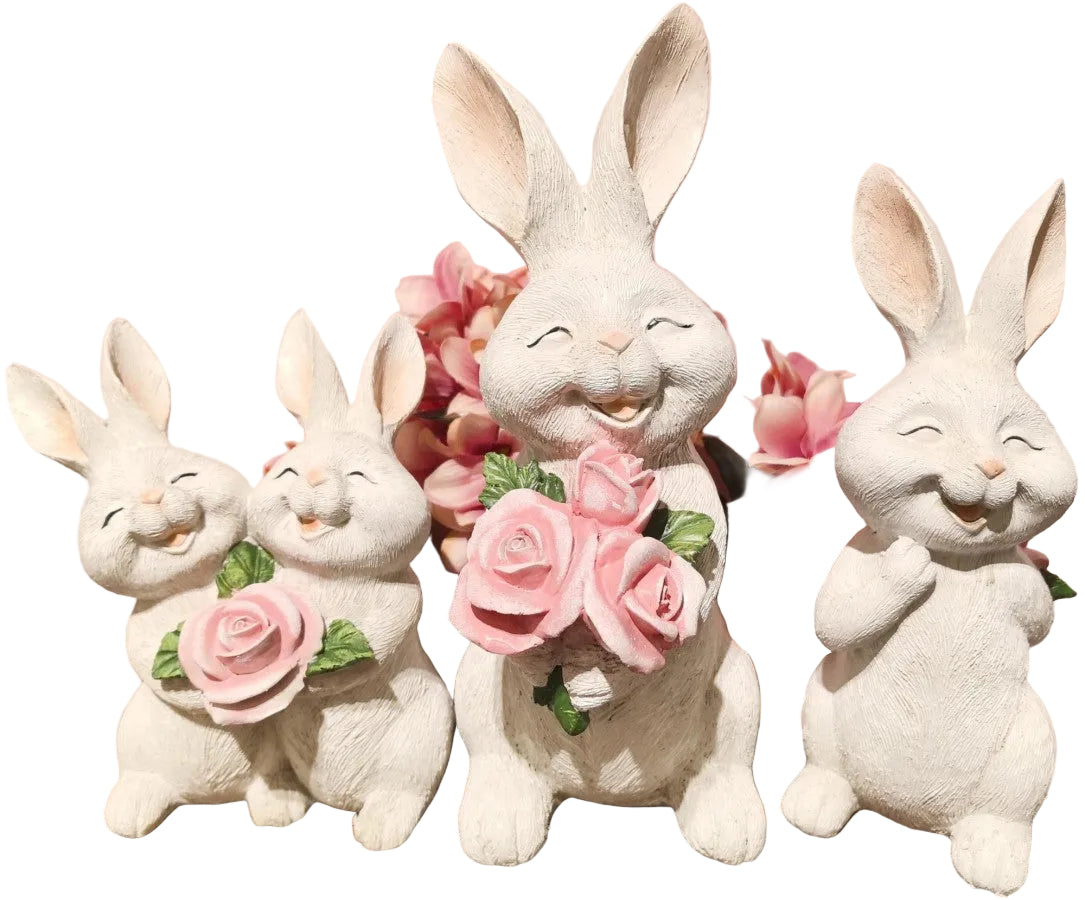 RESIN BUNNY WITH ROSES - SET OF 3