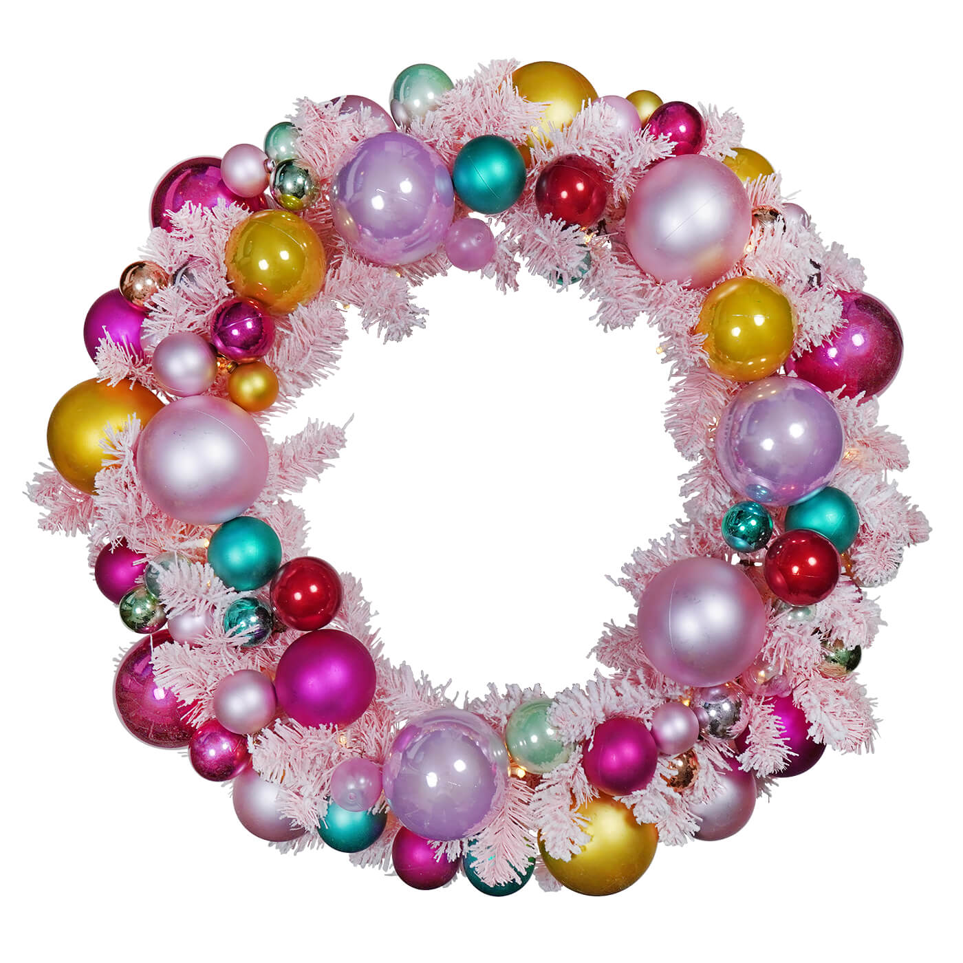 30" FLOCKED WREATH PINK RAINBOW