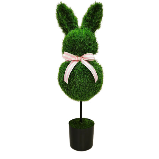 35.5" Artificial Turf Bunny Topiary with Bow