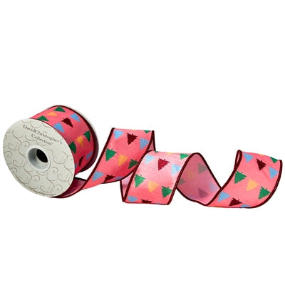2.5"X10YD Pink Faux Dupioni Multi Color Tree Ribbon