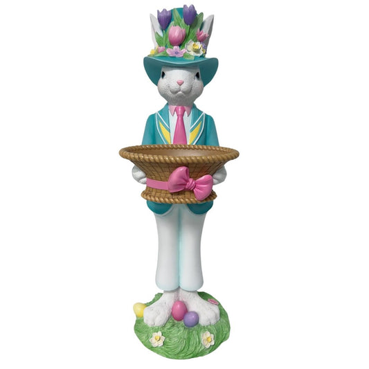 32" RESIN BUNNY BUTLER WITH BASKET