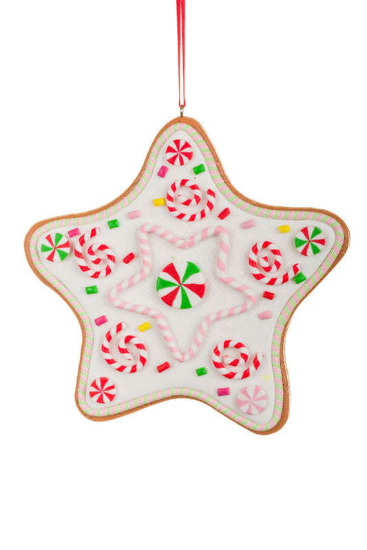 5" White Candy Cane Gingerbread Star Ornament