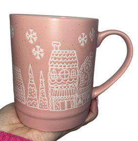 Pink Ceramic Gingerbread House Mug