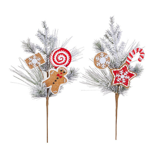 Raz Imports 2020 23-Inch Flocked Gingerbread Pick, Assortment of 2