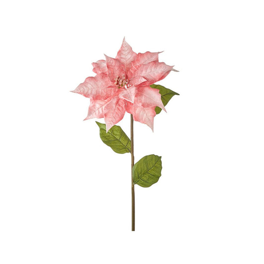 Raz Imports 2021 Peppermint Parlor 31-inch Real Touch Pink Poinsettia Stem