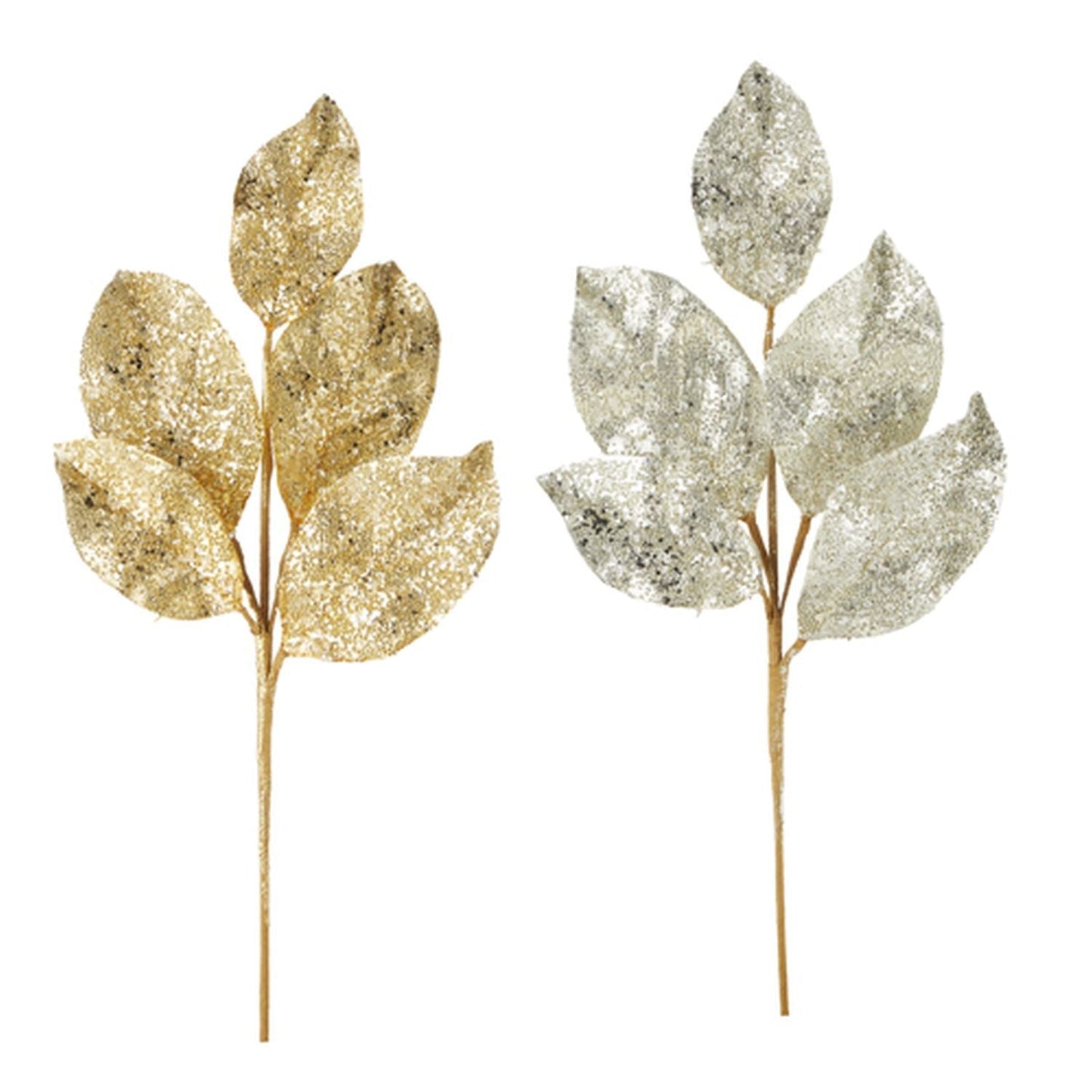 Raz Imports 2021 Chalet 24-inch Beaded Metallic Leaf Spray, Assortment of 2