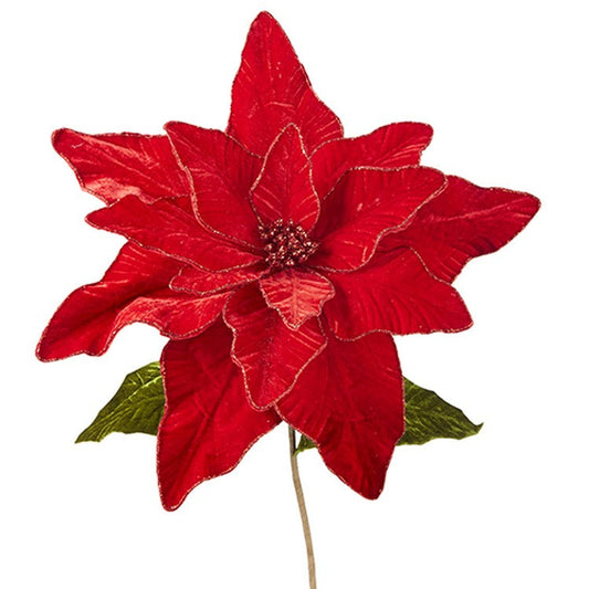 Raz Imports 2022 Tartan Tidings 32" Red Velvet Poinsettia Stem