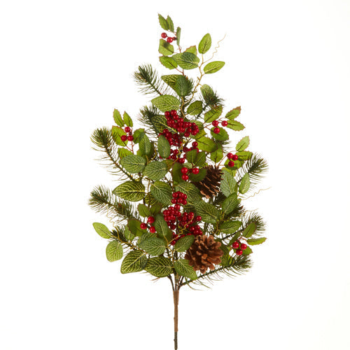 Raz Imports 2023 Heartfelt Holiday 28" Mixed Holly And Berry Spray