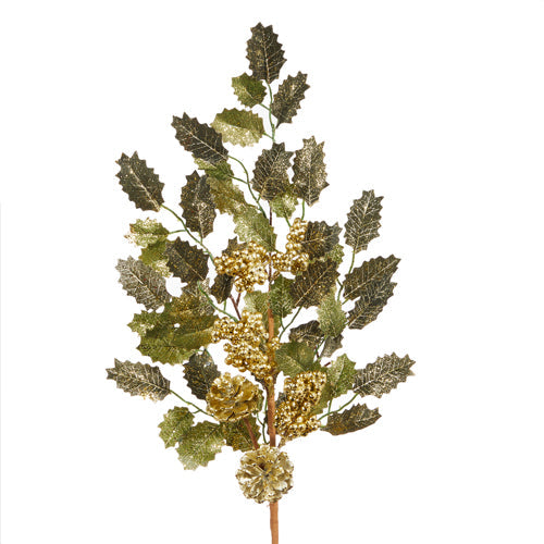 Raz Imports 2023 Classic Carols 30" Glittered Holly And Pinecone Spray