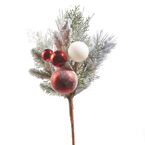 Raz Imports 2023 Jingle & Cocoa 20" Mixed Greenery And Ornament Pick