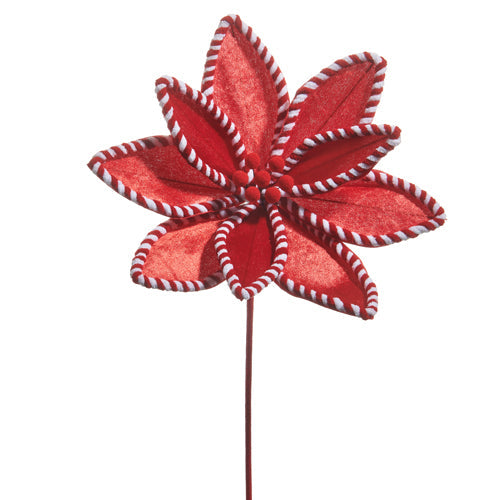 22" Red Velvet Peppermint Edge Poinsettia Stem