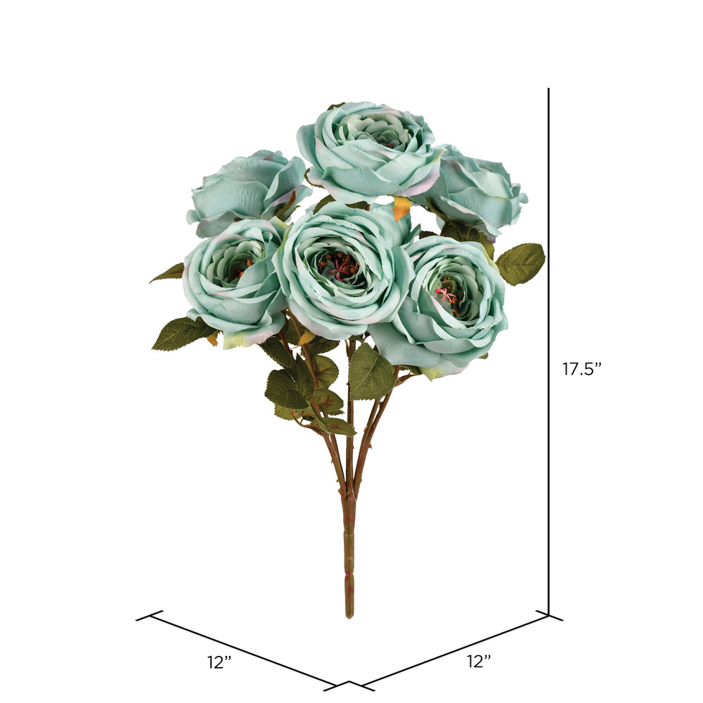 17.5" Artificial Powder Blue Rose Bush