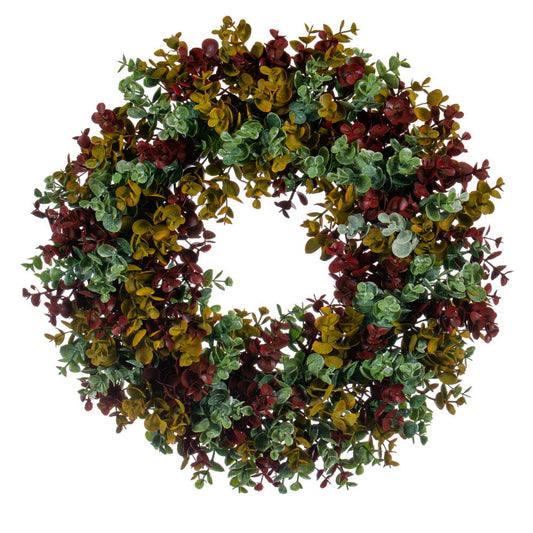18" Red and Green Spiral Artificial Eucalyptus Wreath