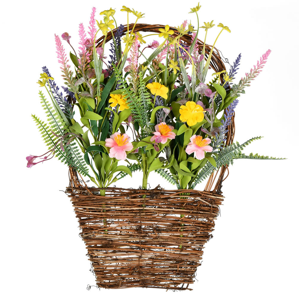 16"x10" Artificial Pink Yellow Wild Flowers Hanging Basket