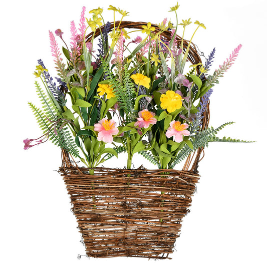 16"x10" Artificial Pink Yellow Wild Flowers Hanging Basket