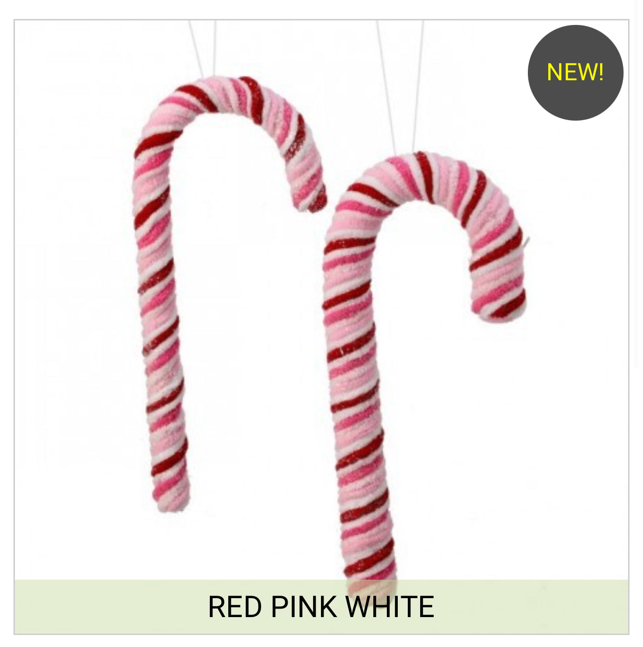 PINK 11.5-12" CHENILLE SWEETS CANDY CANE SET OF 2