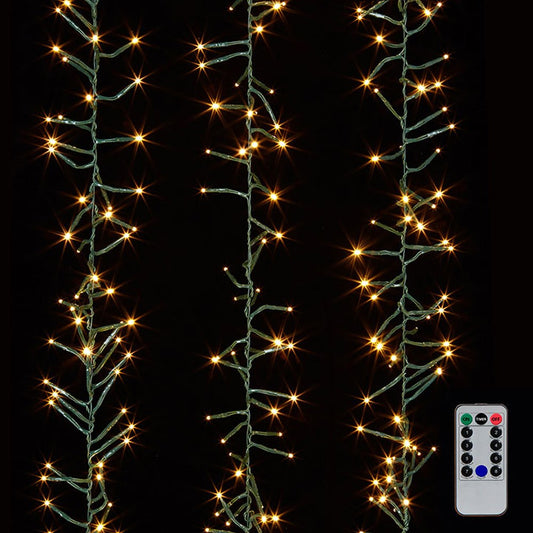 Raz Imports 19.6' Cluster Garland Green Wire, 600 White Lights and Remote