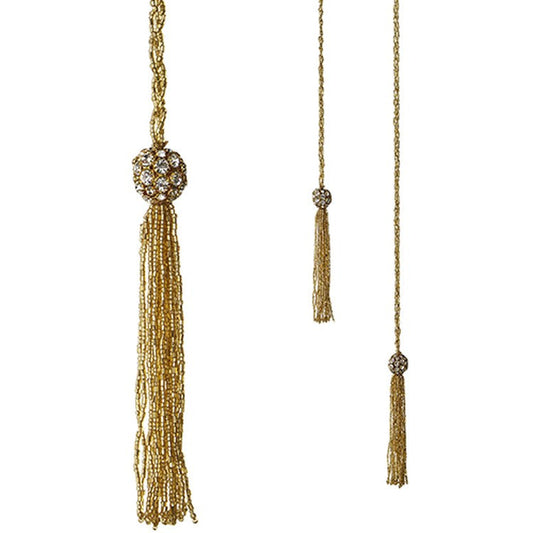 Raz Imports 2022 Evergreen & Gold 3' Gold Beaded Garland With Tassels