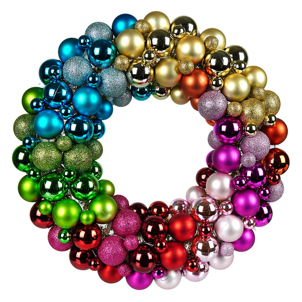 15" BALL ENCRUSTED WREATH - RAINBOW