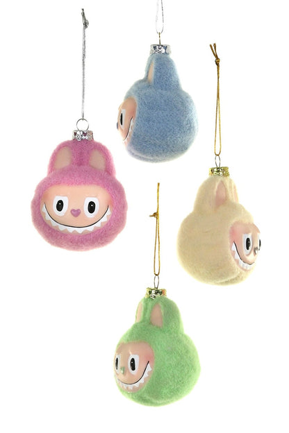 Santa's Sweet Shoppe Collection - 3" GLASS FUZZY MONSTER FACE ORNAMENT