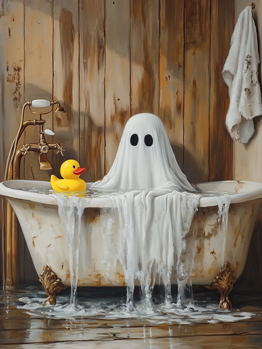 12x16 GHOST WITH RUBBER DUCK BATHROOM - BOXWOOD FRAME