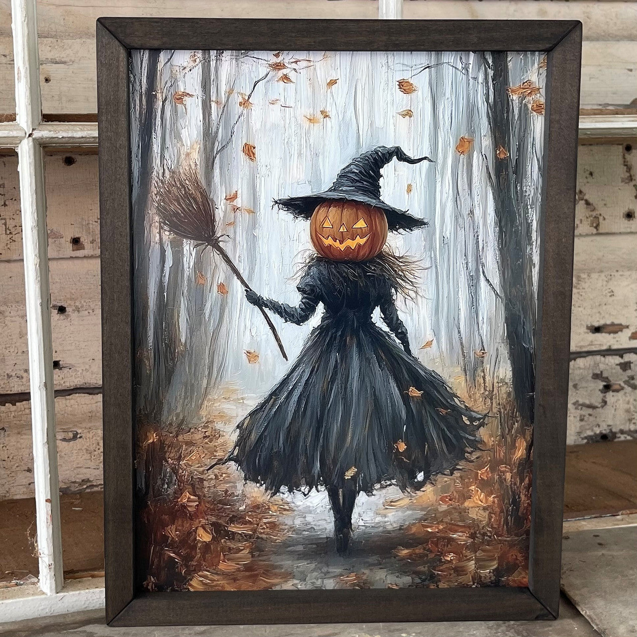 18x24 PUMPKIN HEAD WITCH - BOXWOOD FRAME