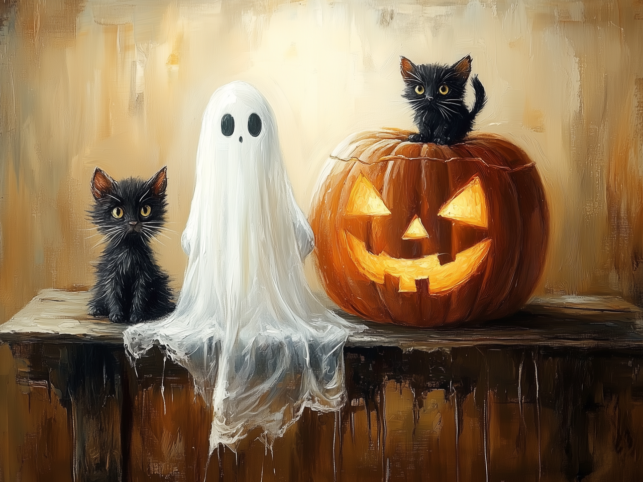 12x16 GHOST & HALLOWEEN KITTENS