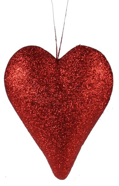 6.5"H GLITTERED HEART RED