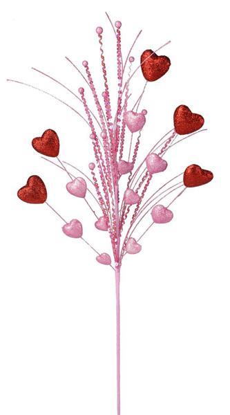 30.5"L GLITTERED HEART SPRAY RED/PINK