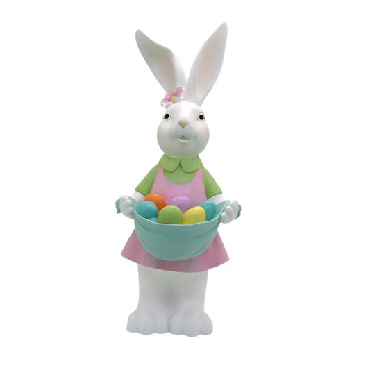 31” RESIN BUNNY WITH POCKET OF EGGS