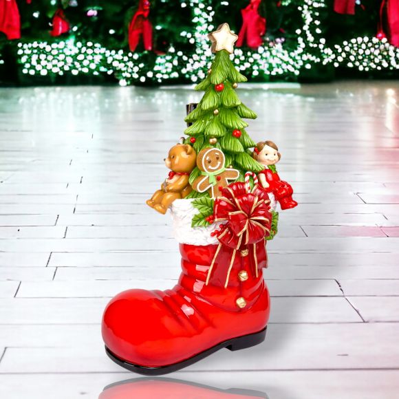 Christmas Carousel Collection 35in LED Red Santa Boot with Tree