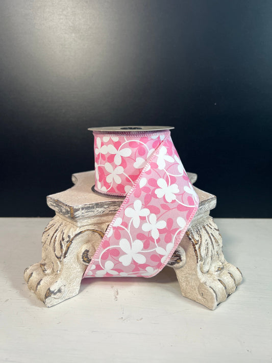 2.5" x 10yds linen springtime floral, pink