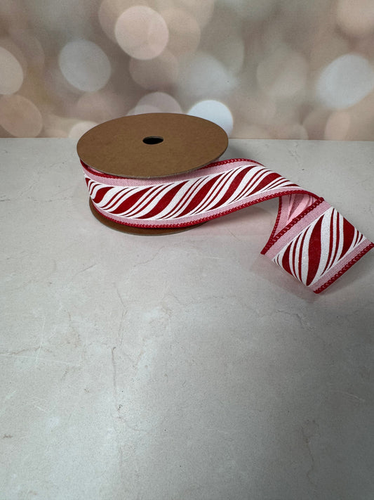 1.5" x 10 yards Wired Peppermint Sticks on Pink