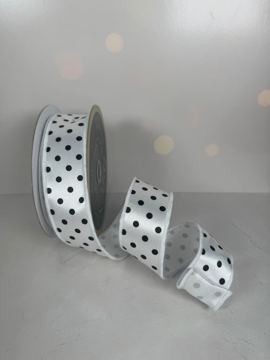 1.5"X10YD SMALL POLKA DOT/FUSED WHITE/BLACK