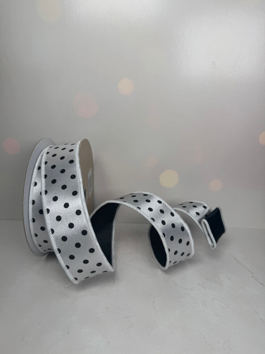 1.5"X10YD SMALL POLKA DOT/FUSED WHITE/BLACK with black backing