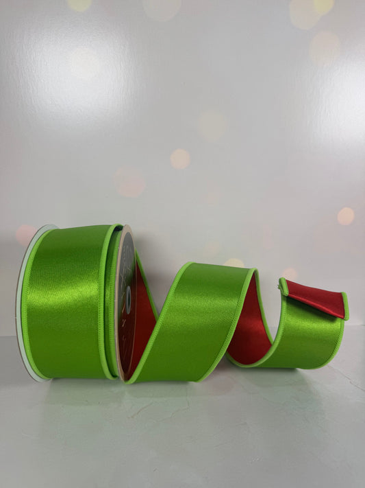 2.5"X10YD SATIN FUSED FRESH GREEN/RED
