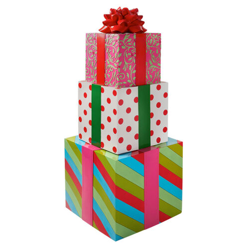 SANTA'S SWEET SHOPPE COLLECTION 45" RESIN Stacked Bright Gift Boxes