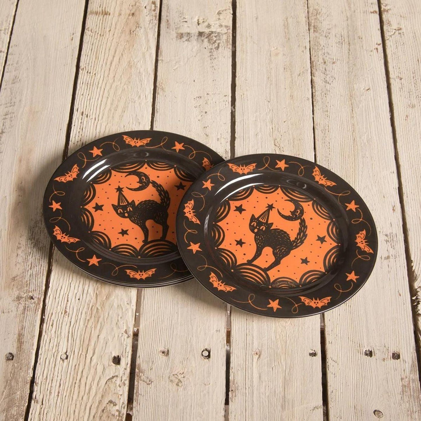 Bethany Lowe Johanna Parker Halloween Scaredy Cat Plates, Set Of 4