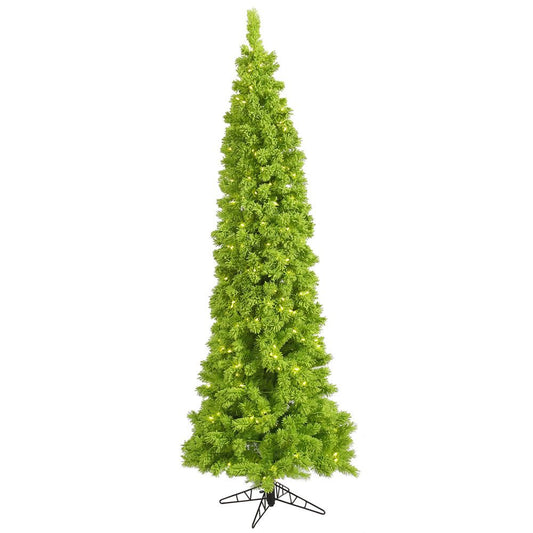 Vickerman 7.5' Flocked Lime Fir Pencil Artificial Christmas Tree Lime Led Lights