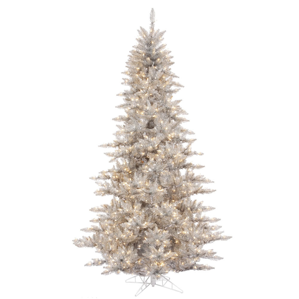 Vickerman 3' Silver Tinsel Fir Artificial Christmas Tree, Warm White Led Lights