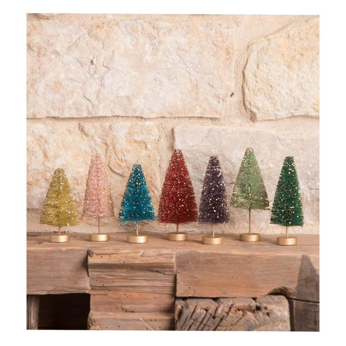 Bethany Lowe Jewel-Tide Bottle Brush Tree Mini Set Of 7