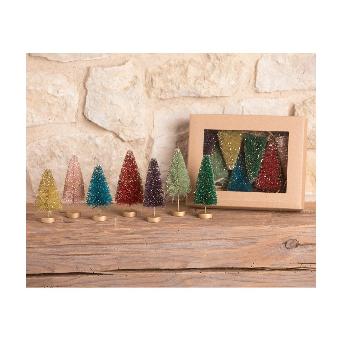 Bethany Lowe Jewel-Tide Bottle Brush Tree Mini Set Of 7