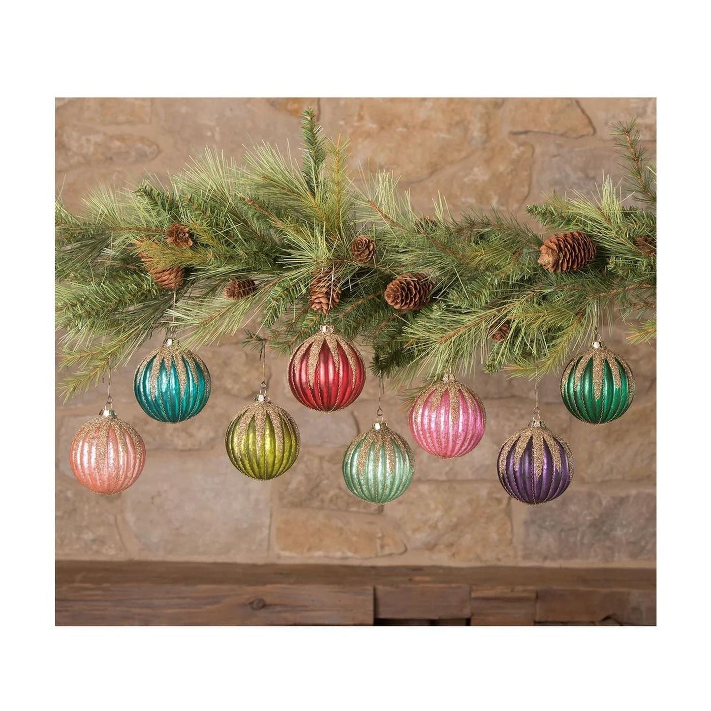 Bethany Lowe Jewel-Tide Glass Glitter Drip Ball Ornament, Set Of 8, Assortment.