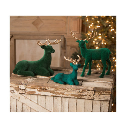 Bethany Lowe Large Emerald Flocked Deer Figurine