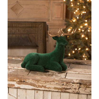 Bethany Lowe Large Emerald Flocked Deer Figurine