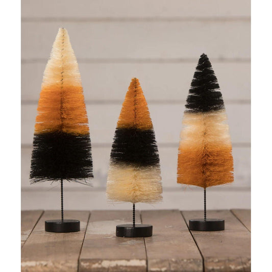 Bethany Lowe Halloween Traditional Stripe Bottle Brush Trees, Set Of 3