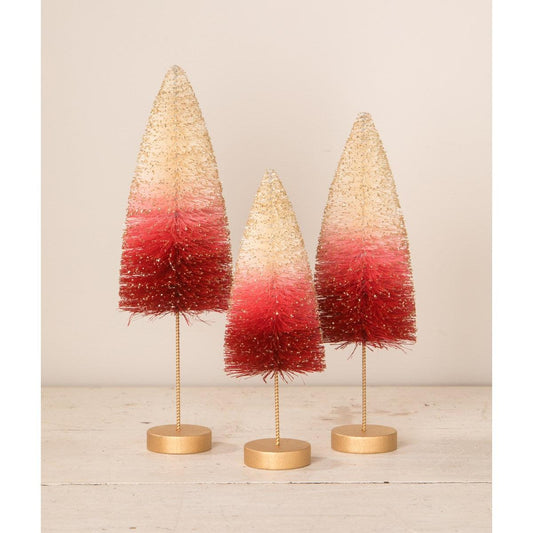 Bethany Lowe 2022 Strawberries And Cream Bottle Brush Trees Set Of 3