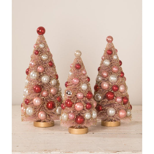 Bethany Lowe 2022 Valentine Golden Blush Bottle Brush Trees Set Of 3